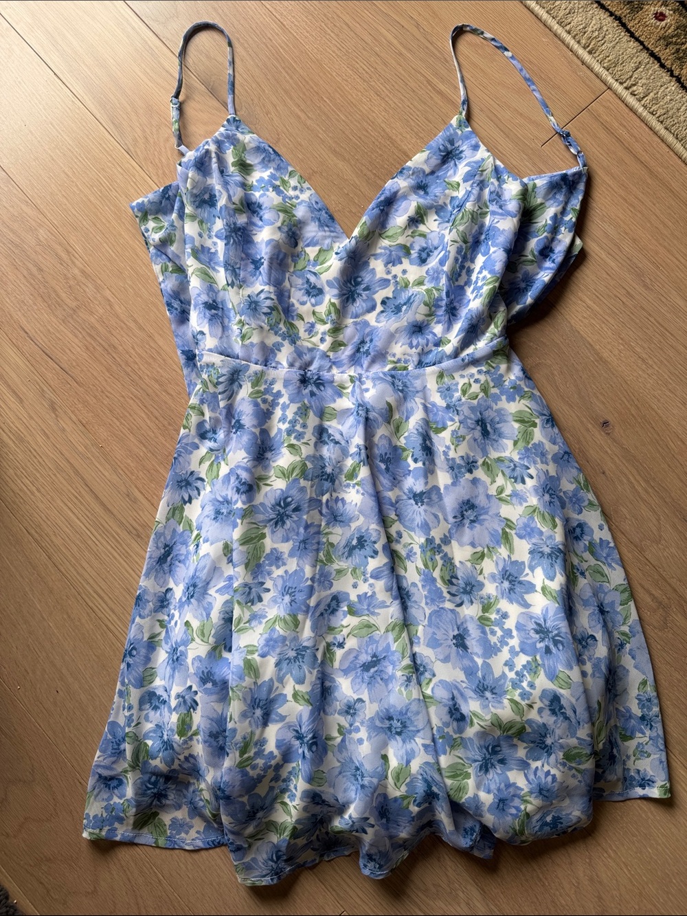 Windsor Blue and Green Floral Spaghetti Strap Mini Dress
